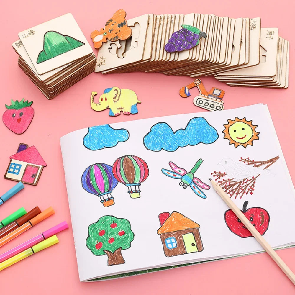 Montessori Drawing Templates for Kids | Wooden 20-Piece Animal Stencil Set
