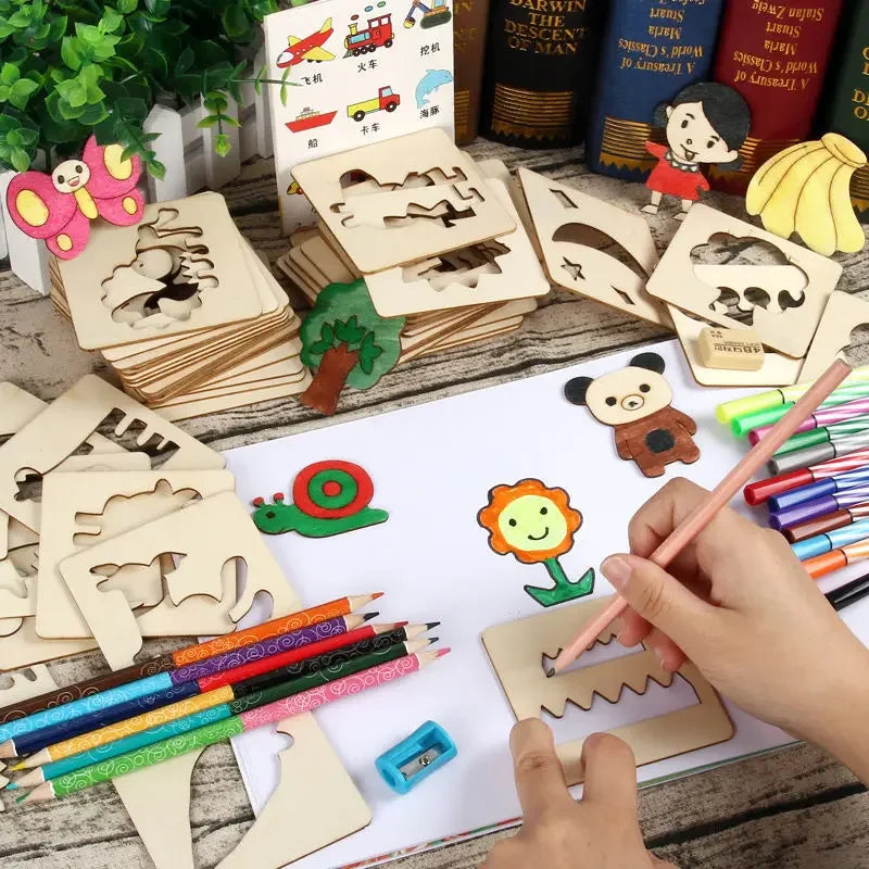 Montessori Drawing Templates for Kids | Wooden 20-Piece Animal Stencil Set
