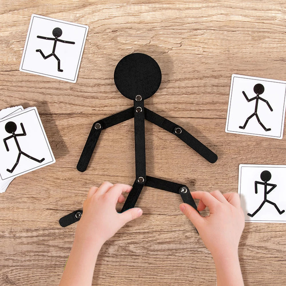 Montessori Wooden Pose Puzzle – Hand-Eye Coordination Toy for Kids