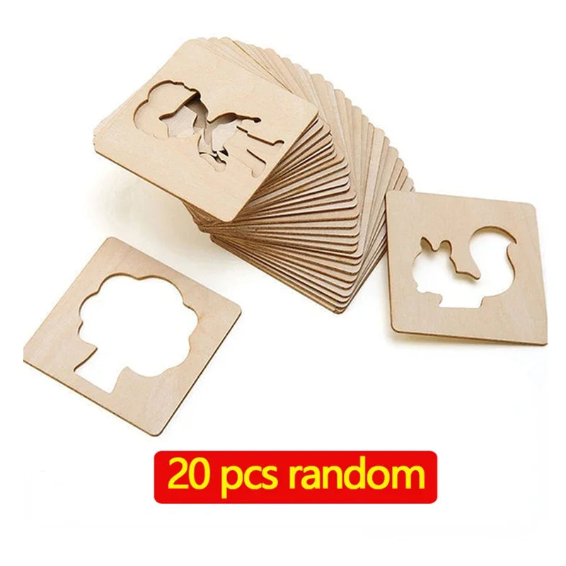 Montessori Drawing Templates for Kids | Wooden 20-Piece Animal Stencil Set