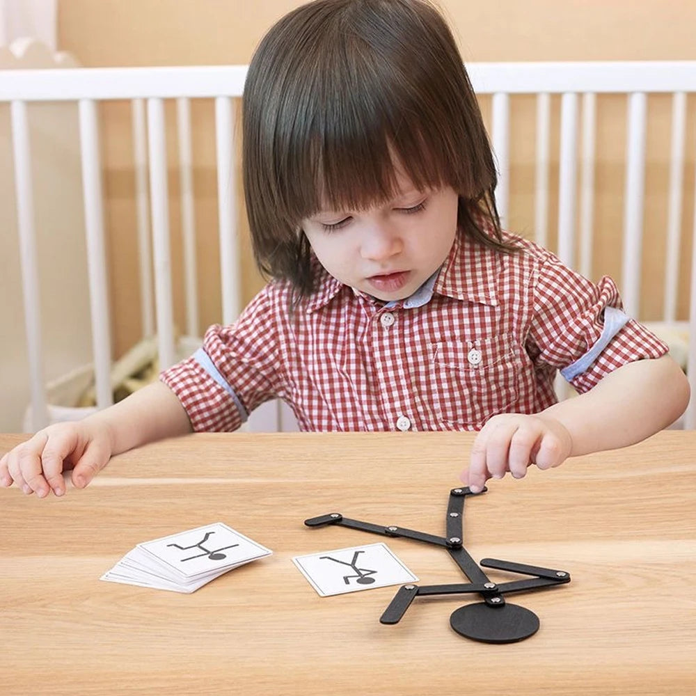 Montessori Wooden Pose Puzzle – Hand-Eye Coordination Toy for Kids