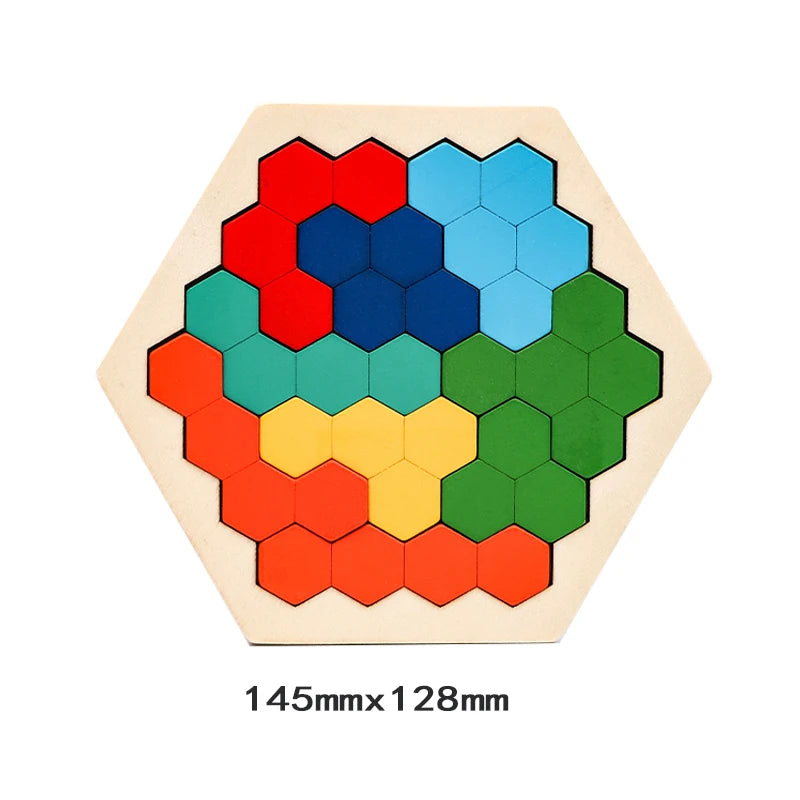 Wooden Hexagon Brain Teaser Puzzle for Kids & Adults