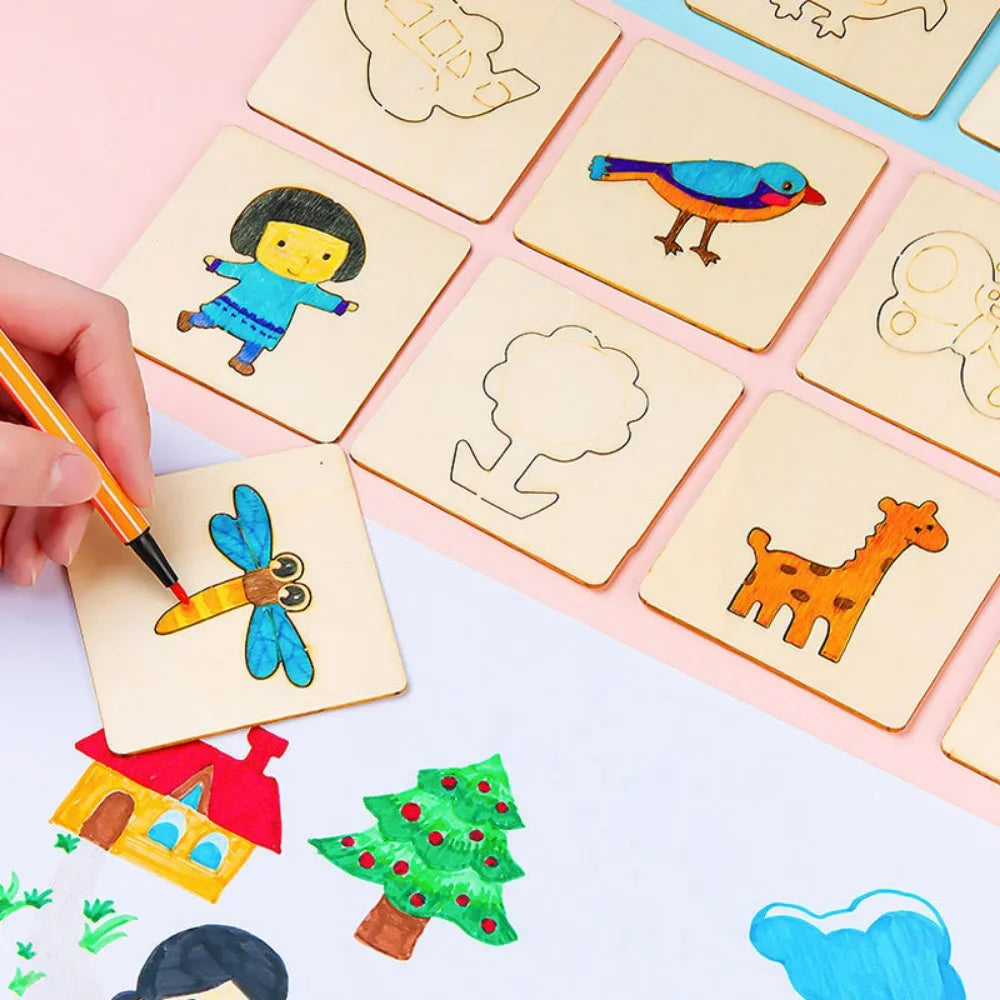 Montessori Drawing Templates for Kids | Wooden 20-Piece Animal Stencil Set