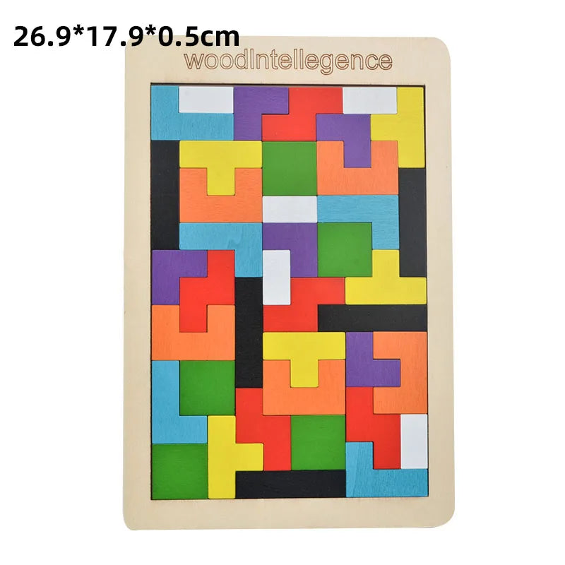 3-in-1 Wooden Puzzle Board – Tangram, Tic-Tac-Toe & Jigsaw