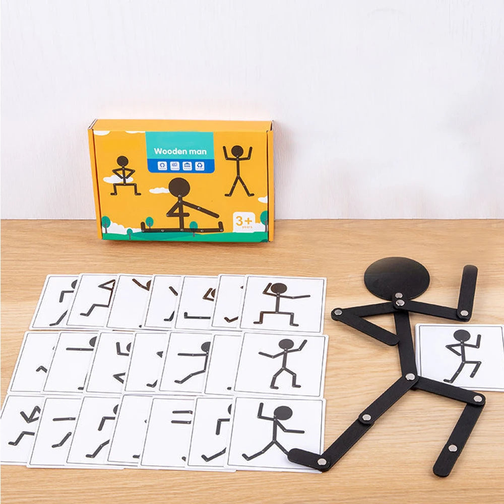 Montessori Wooden Pose Puzzle – Hand-Eye Coordination Toy for Kids