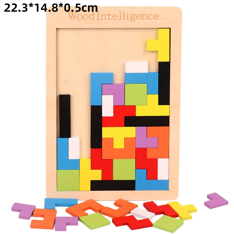 3-in-1 Wooden Puzzle Board – Tangram, Tic-Tac-Toe & Jigsaw