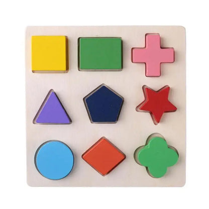 Wooden Geometric Montessori Shape & Fraction Puzzle