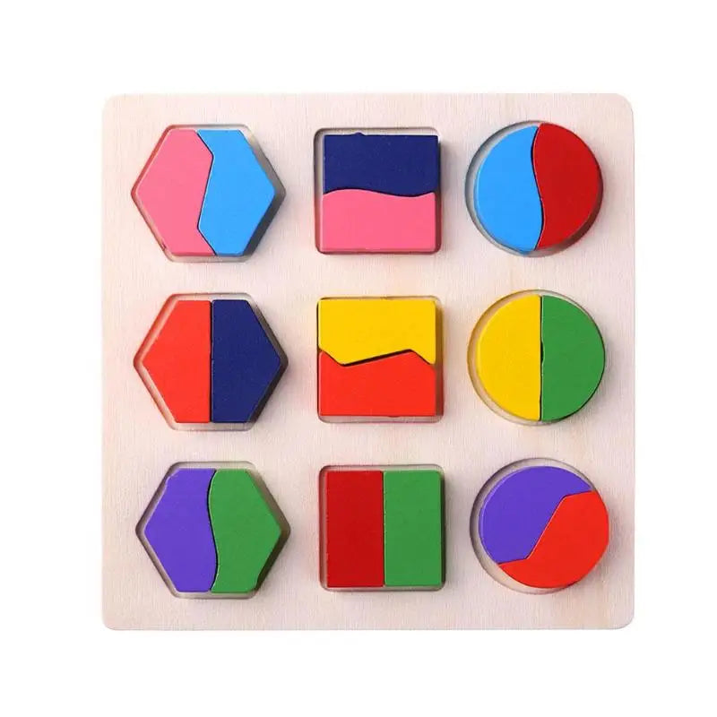 Wooden Geometric Montessori Shape & Fraction Puzzle