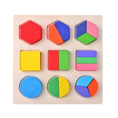 Wooden Geometric Montessori Shape & Fraction Puzzle