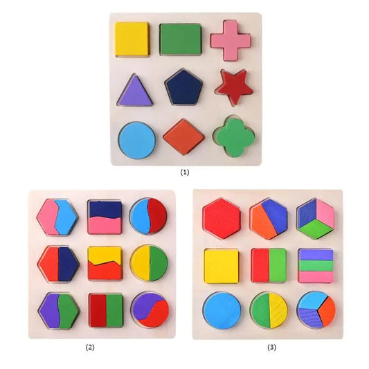 Wooden Geometric Montessori Shape & Fraction Puzzle
