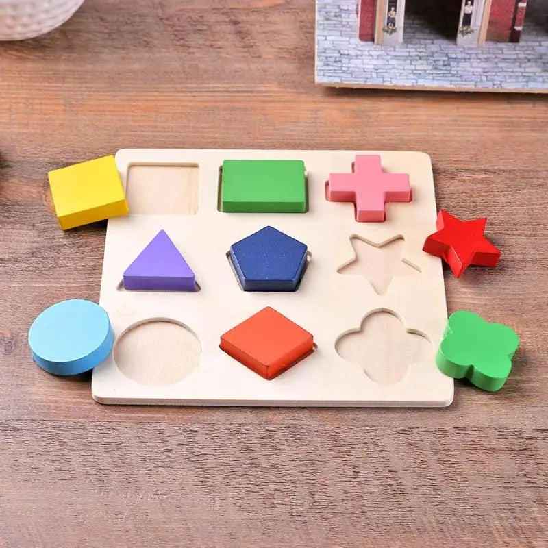 Wooden Geometric Montessori Shape & Fraction Puzzle