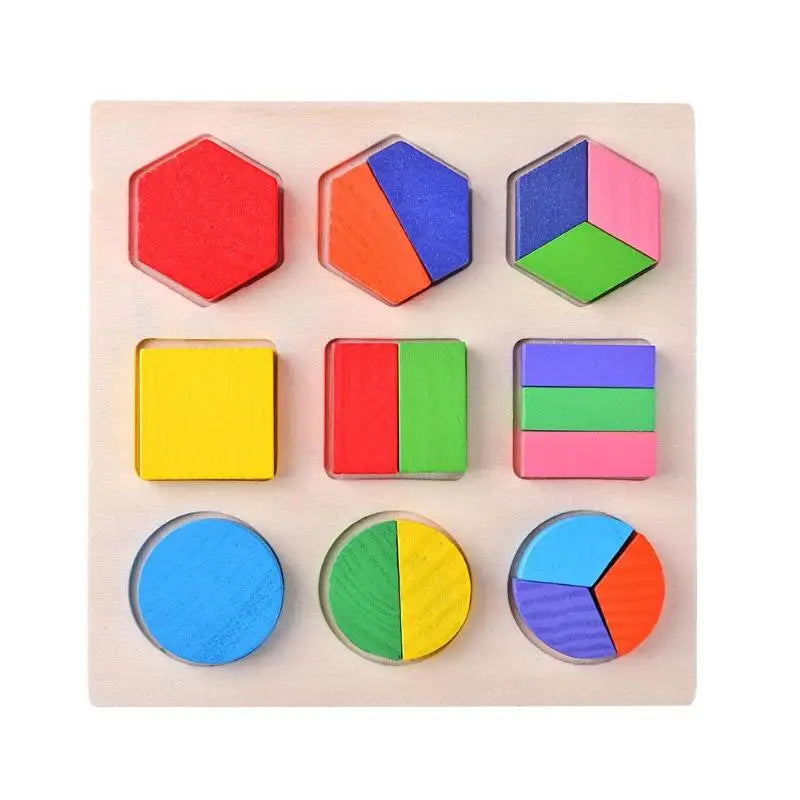 Wooden Geometric Montessori Shape & Fraction Puzzle