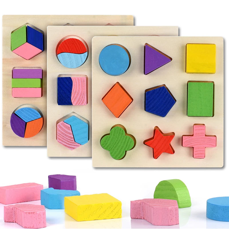 Wooden Geometric Montessori Shape & Fraction Puzzle