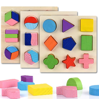 Wooden Geometric Montessori Shape & Fraction Puzzle