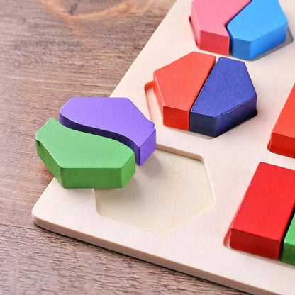 Wooden Geometric Montessori Shape & Fraction Puzzle