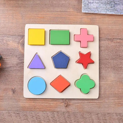 Wooden Geometric Montessori Shape & Fraction Puzzle