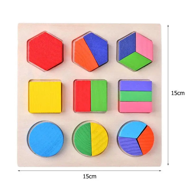 Wooden Geometric Montessori Shape & Fraction Puzzle