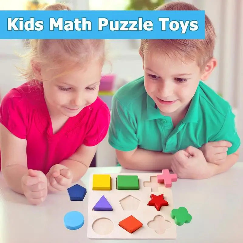 Wooden Geometric Montessori Shape & Fraction Puzzle