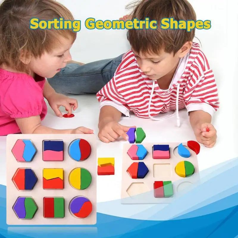 Wooden Geometric Montessori Shape & Fraction Puzzle