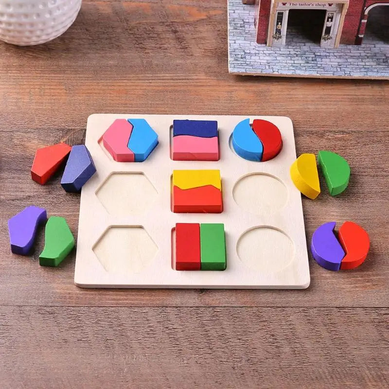 Wooden Geometric Montessori Shape & Fraction Puzzle