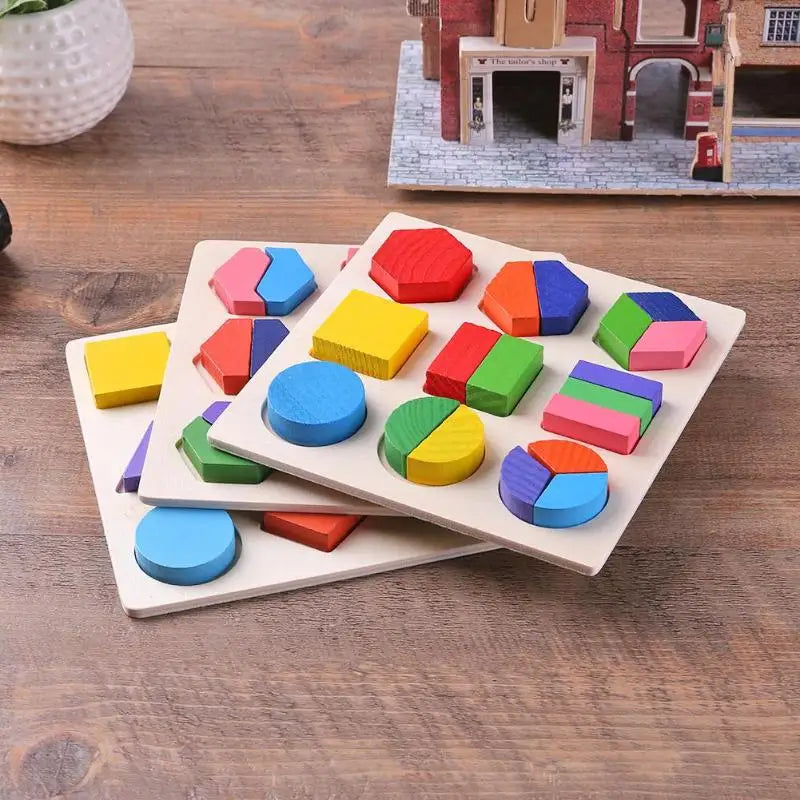 Wooden Geometric Montessori Shape & Fraction Puzzle