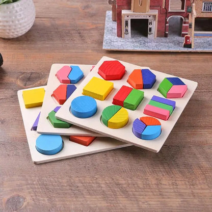 Wooden Geometric Montessori Shape & Fraction Puzzle