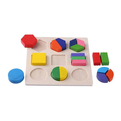 Wooden Geometric Montessori Shape & Fraction Puzzle