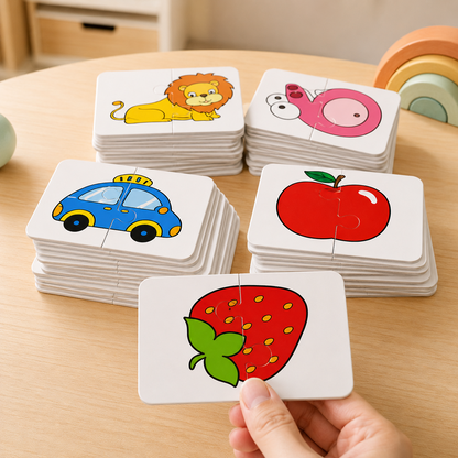 Picture Matching Puzzle Cards: Two-Piece Jigsaw Format for Tabletop Play