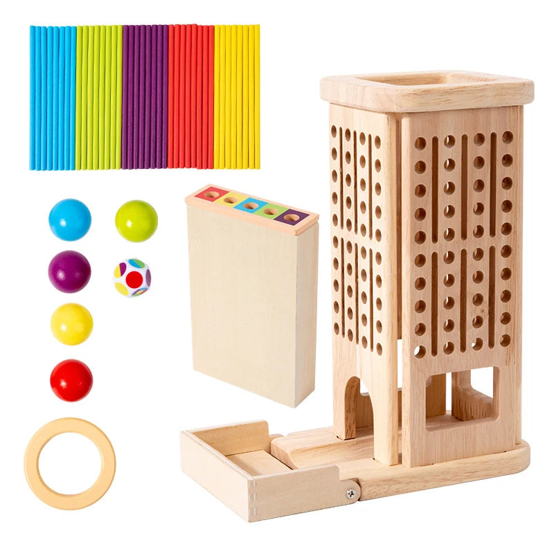 Educational 3-in-1 Wooden Stick Drawing Tower Set (Color Sorting & Balance Play), Ages 3+