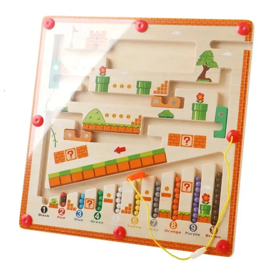 Wooden Magnetic Color & Number Maze Board