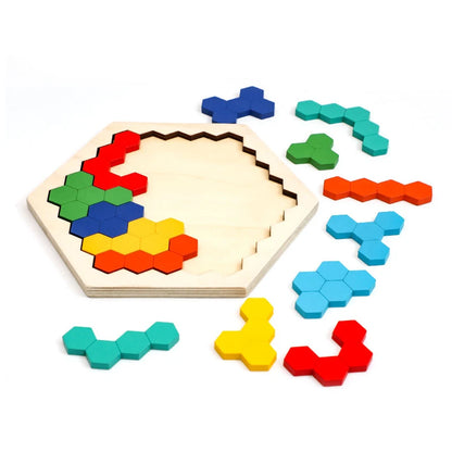 Wooden Hexagon Brain Teaser Puzzle for Kids & Adults