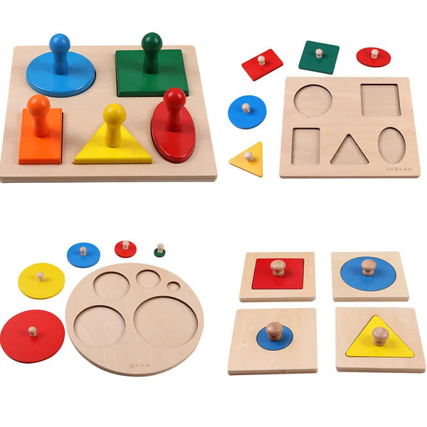Wooden Geometric Shape Sorting Puzzle Board for Toddlers