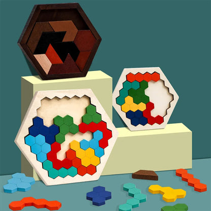 Wooden Hexagon Brain Teaser Puzzle for Kids & Adults