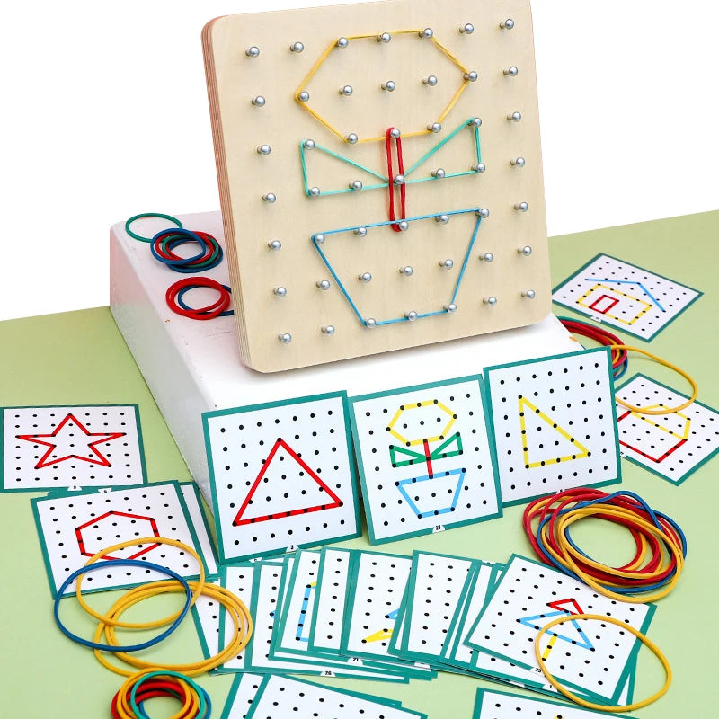 Wooden Geoboard Nail Board with Cards