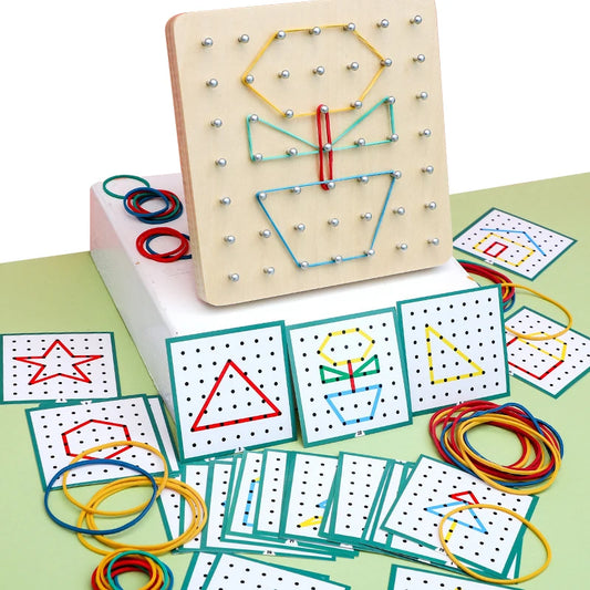 Wooden Geoboard Nail Board with Cards