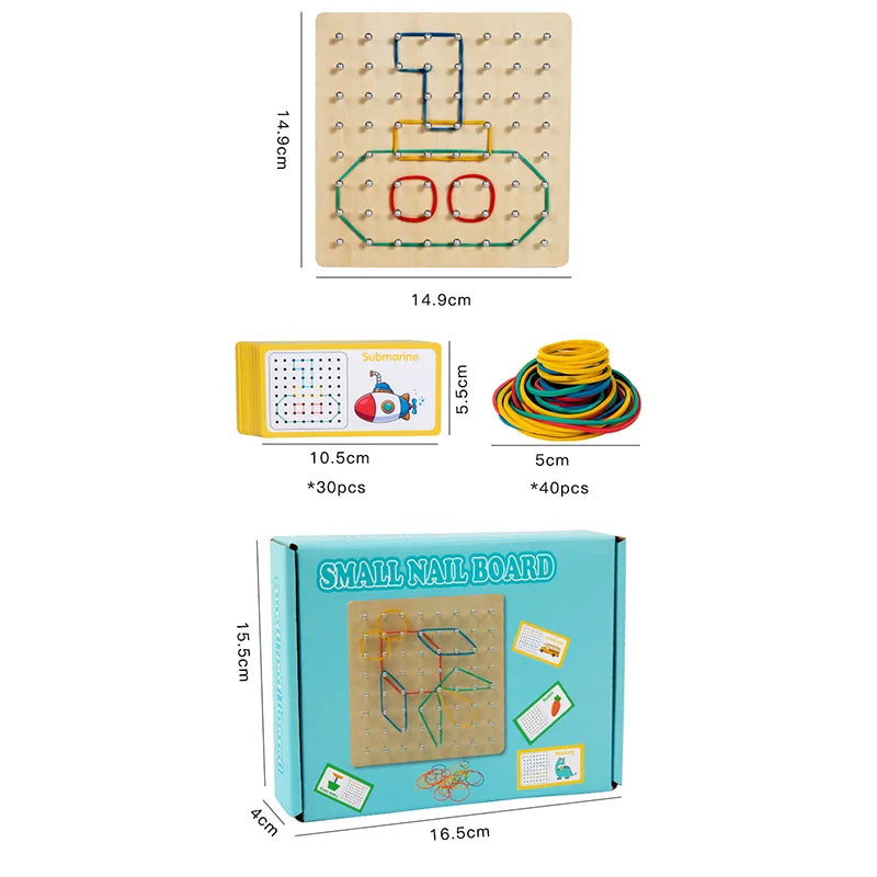 Wooden Geoboard Nail Board with Cards