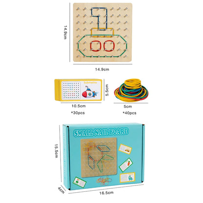 Wooden Geoboard Nail Board with Cards