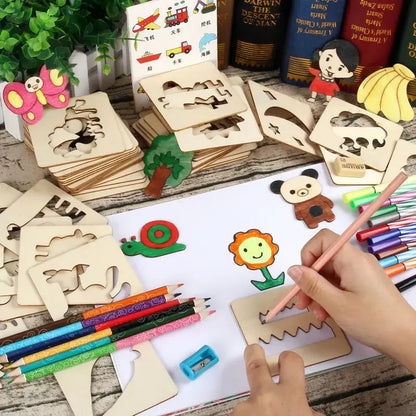 Montessori Drawing Templates for Kids | Wooden 20-Piece Animal Stencil Set