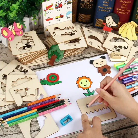 Montessori Drawing Templates for Kids | Wooden 20-Piece Animal Stencil Set