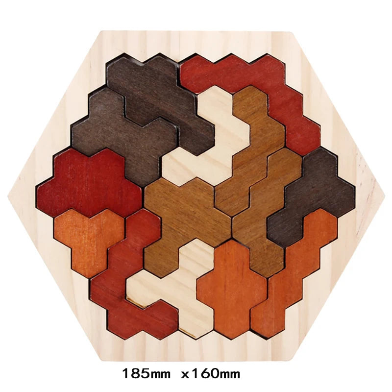 Wooden Hexagon Brain Teaser Puzzle for Kids & Adults