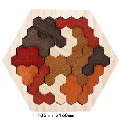 Wooden Hexagon Brain Teaser Puzzle for Kids & Adults
