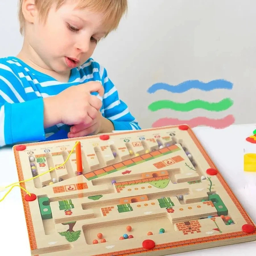 Wooden Magnetic Color & Number Maze Board