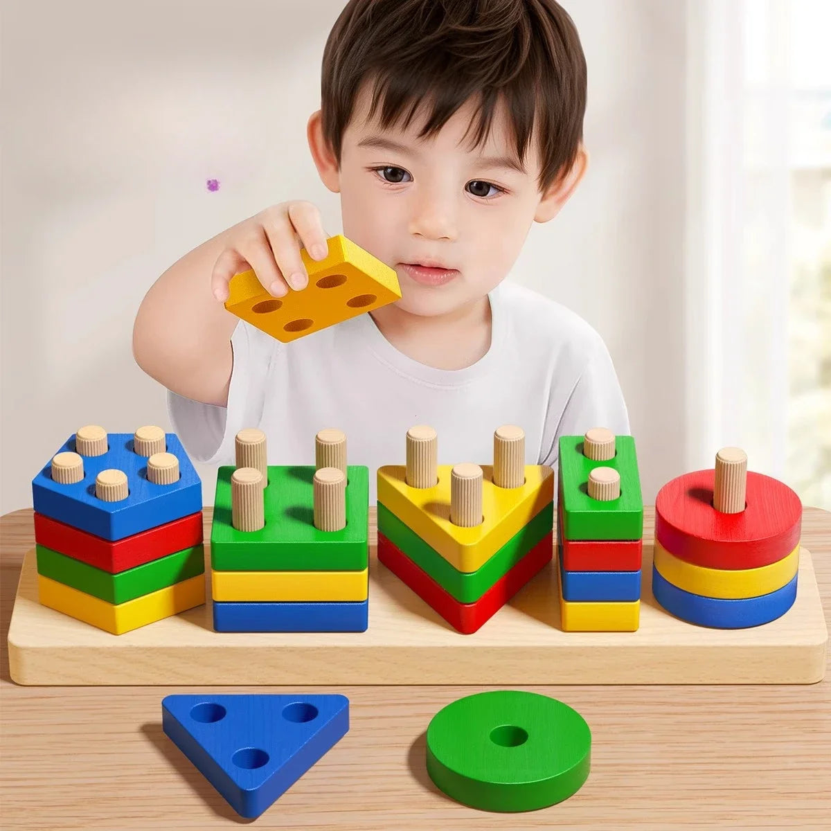 Wooden Fine Motor Peg Board Shape Puzzle for Kids 3–6
