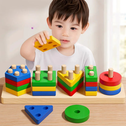 Wooden Fine Motor Peg Board Shape Puzzle for Kids 3–6