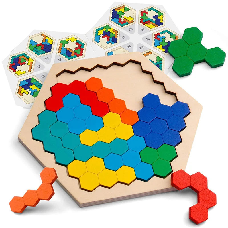 Wooden Hexagon Brain Teaser Puzzle for Kids & Adults