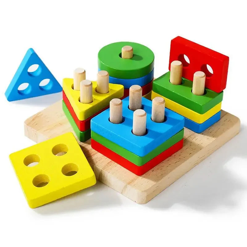 Wooden Fine Motor Peg Board Shape Puzzle for Kids 3–6