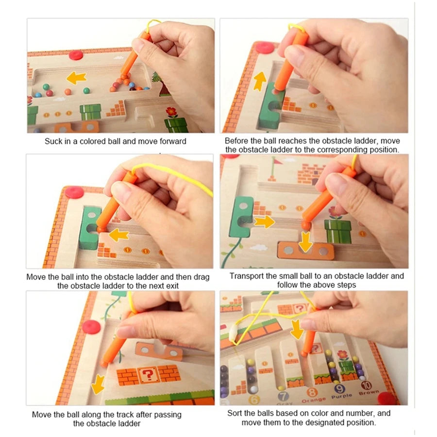 Wooden Magnetic Color & Number Maze Board