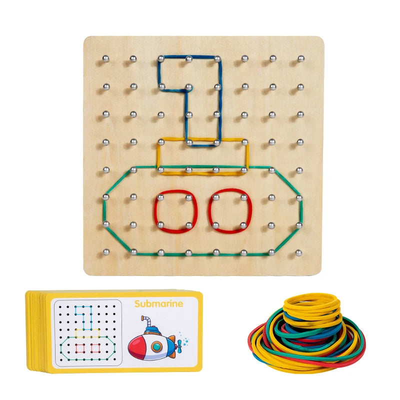 Wooden Geoboard Nail Board with Cards