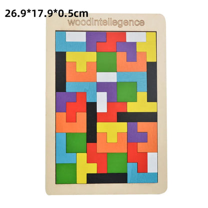 3-in-1 Wooden Puzzle Board – Tangram, Tic-Tac-Toe & Jigsaw