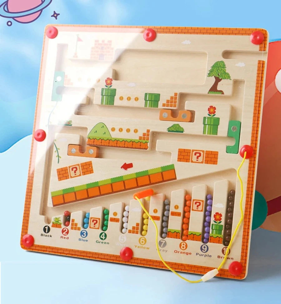 Wooden Magnetic Color & Number Maze Board